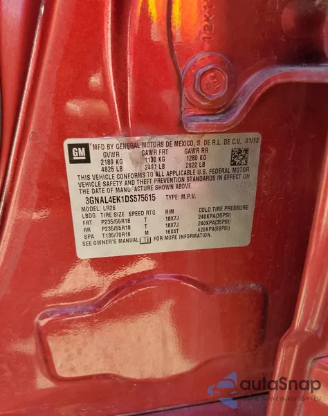 2013 Chevrolet Captiva Ltz из США, поврежденный, VIN 3GNAL4EK1DS575615